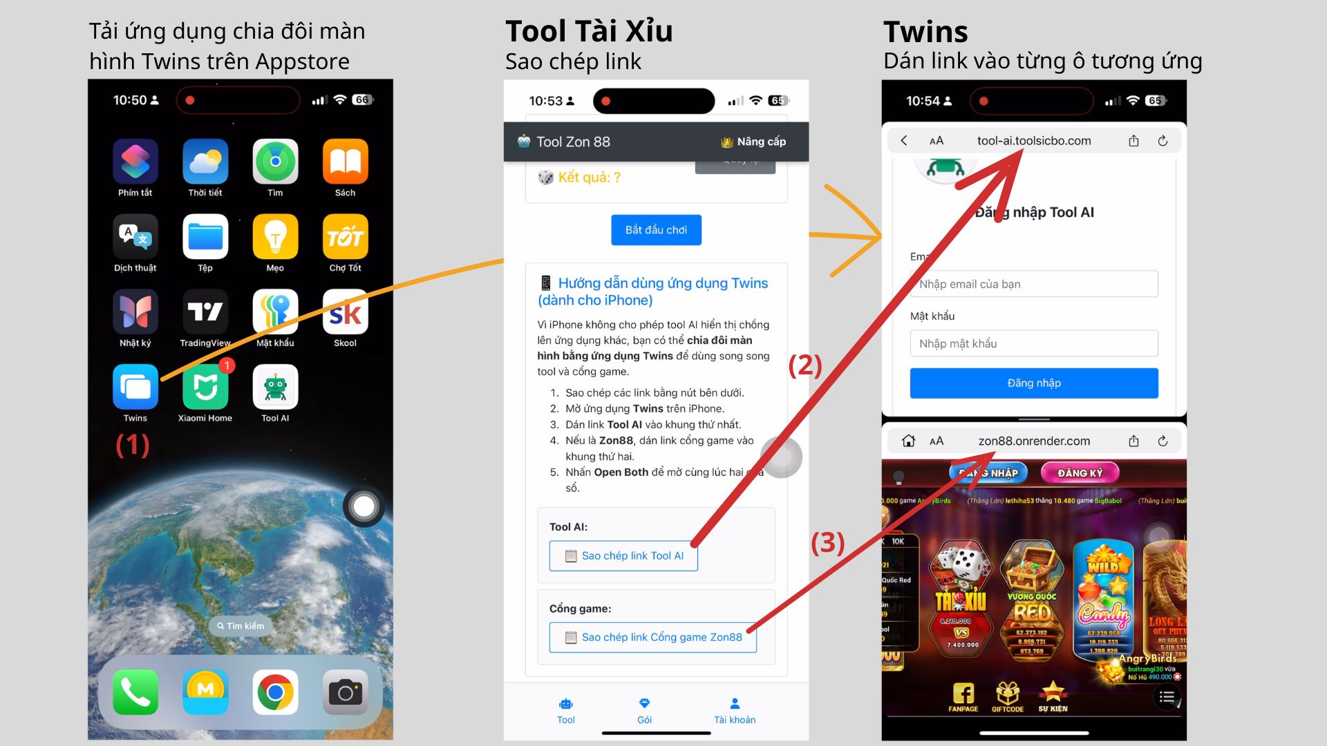Dùng tool tài xỉu AI với app chia đôi màn hình trên iOS.