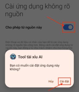 Tải Tool Tài Xỉu AI 2 Cho phep cai dat ung dung khong ro nguon